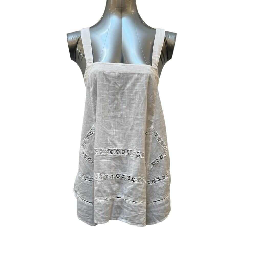 NWT Women’s White Linen Blend Sleeveless Top Lace Trim Size S Boho